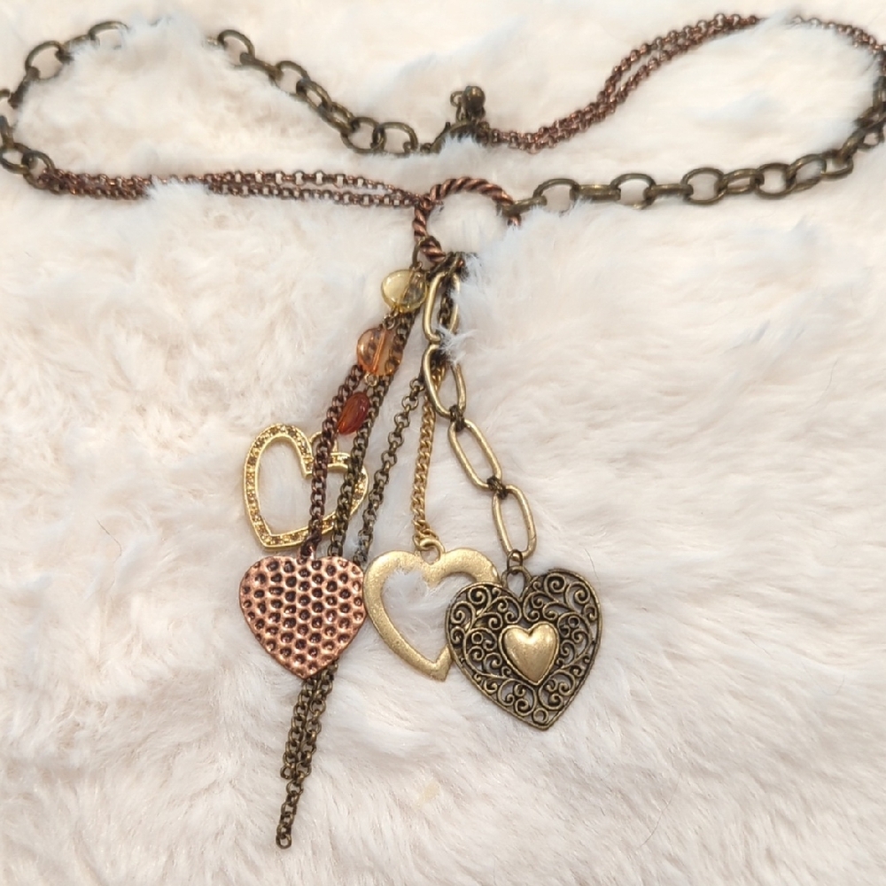 Chunky Multitoned Heart Charm Necklace